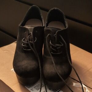 Black Suede Lace-Up Platform Heels